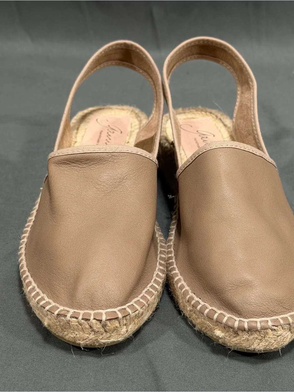 Gaimo Leather Slingback Espadrilles Low Wedge Handmade Spain Taupe EU36 US 5.5 6